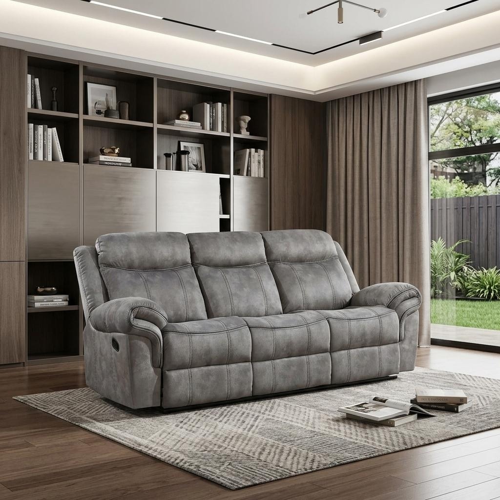 HomeRoots 87" Gray Velvet Reclining USB Sofa With Black Legs