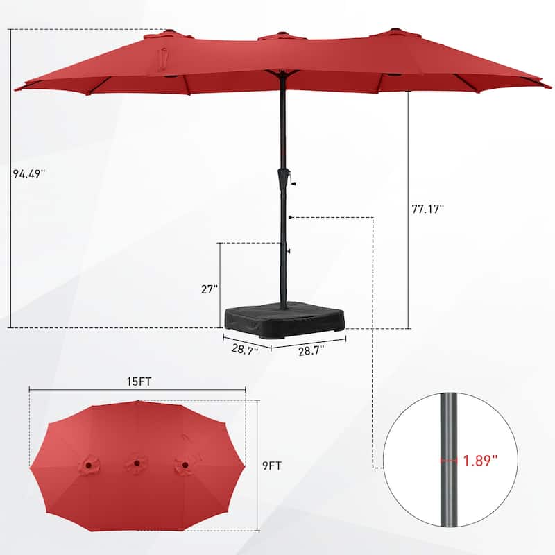 Autlaycil 15ft Patio Umbrella with Base,Large Outdoor Rectangle Double-Sided Umbrella