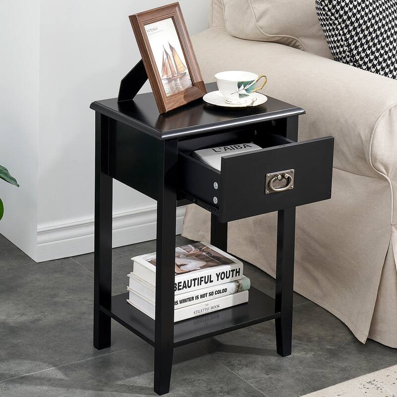 Javlergo Wooden Nightstand Bedside, Set of 2, Small End Tables with Drawer for Bedroom, Living Room, Office Room