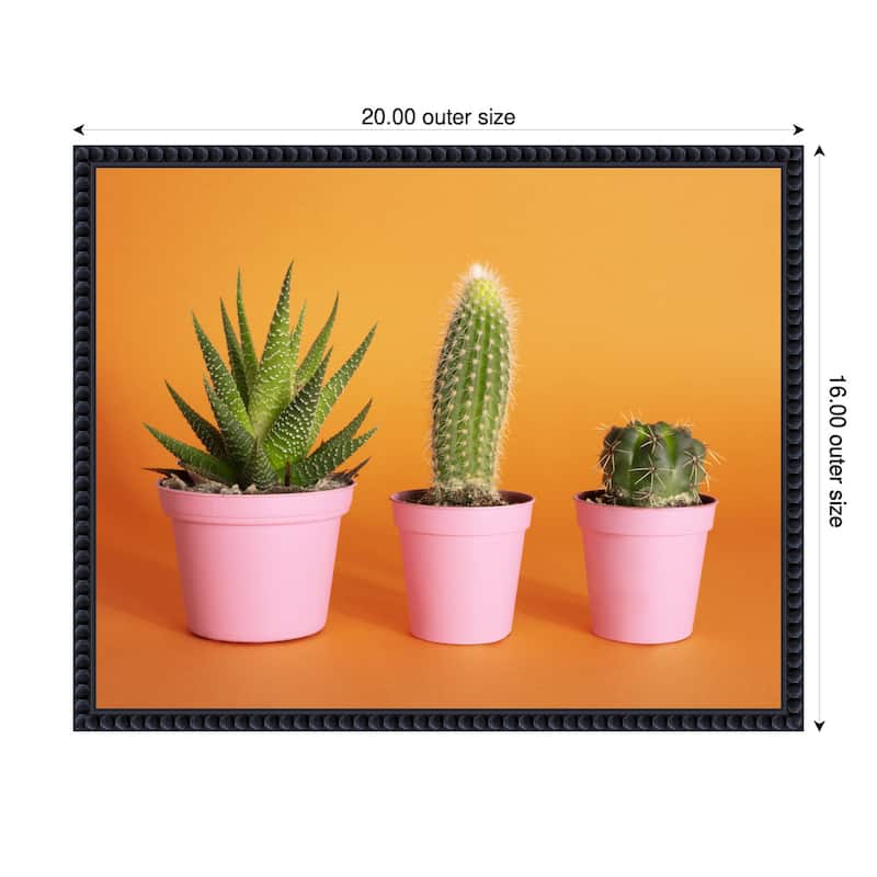 Cactus Trio 2 by Julia Ramiro Framed Canvas Wall Art Print - Sylvie Beaded Black - 20 x 16 in