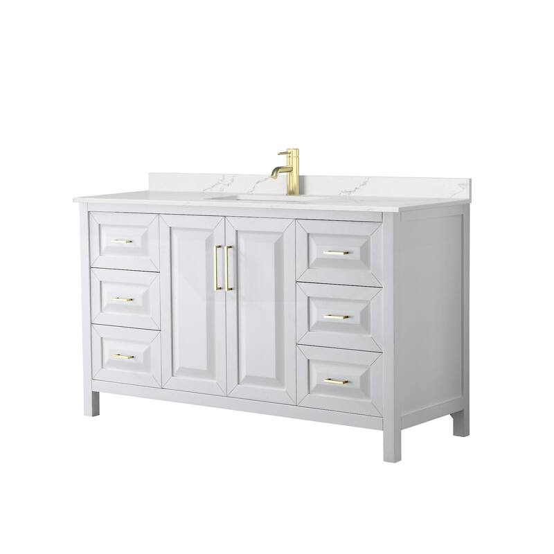 Wyndham Collection WCV252560S-QTZ-UNSMXX Daria 60" Free Standing - White / Giotto Quartz Top / Brushed Gold Hardware