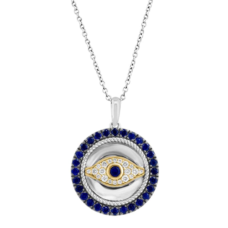 EFFY 14K Gold Diamond Natural Sapphire Evil Eye Pendant Necklace
