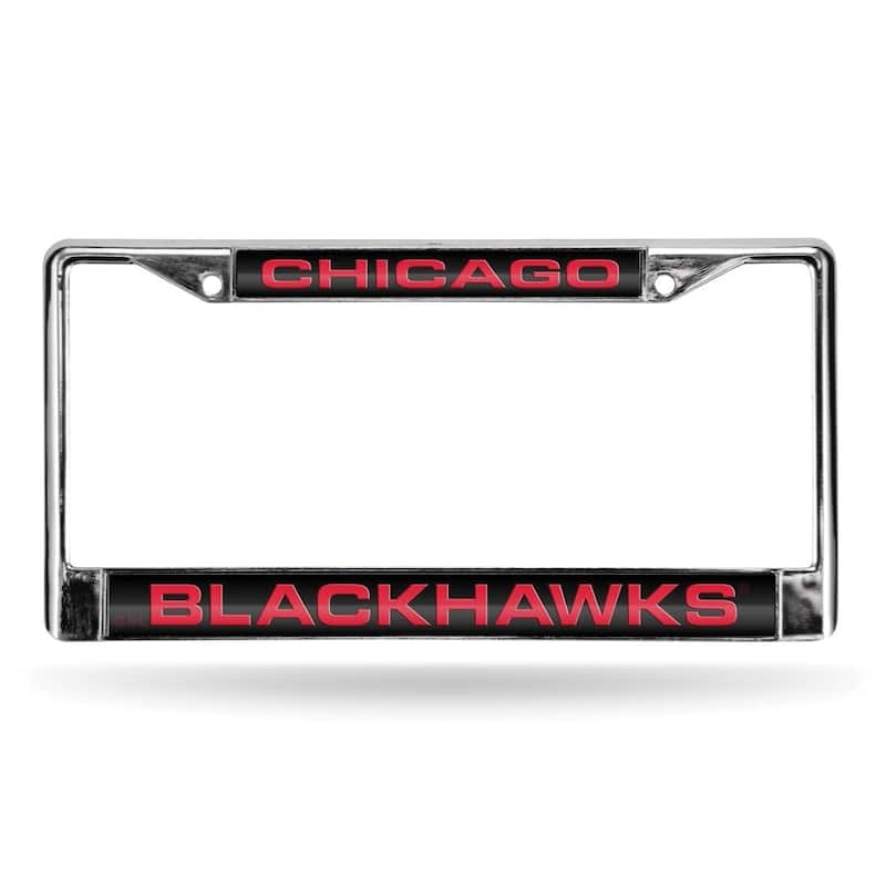 NHL Chicago Blackhawks Laser Chrome Acrylic License Plate Wall Frame-Black W/Red
