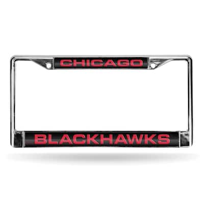 NHL Chicago Blackhawks Laser Chrome Acrylic License Plate Wall Frame-Black W/Red