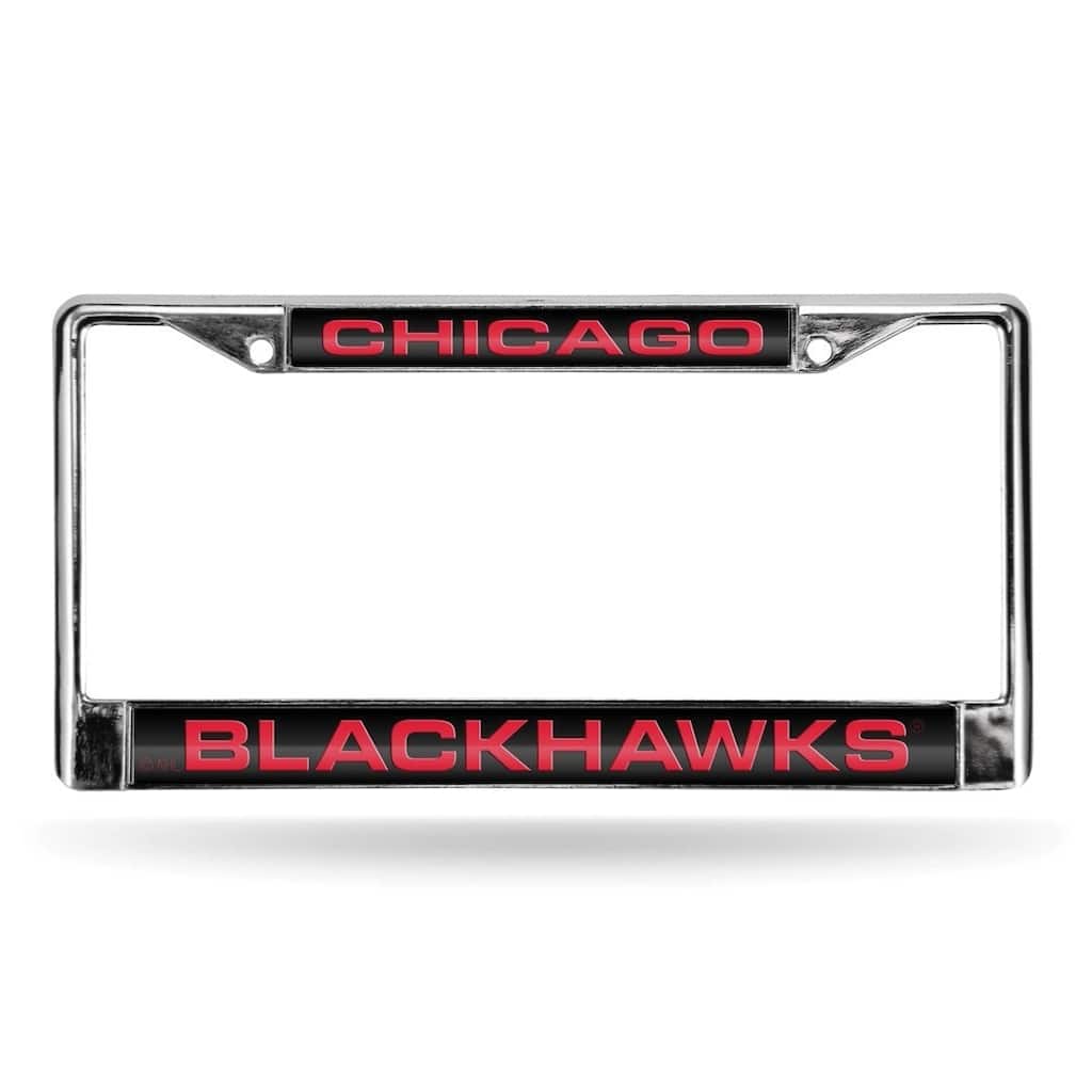 NHL Chicago Blackhawks Laser Chrome Acrylic License Plate Wall Frame-Black W/Red