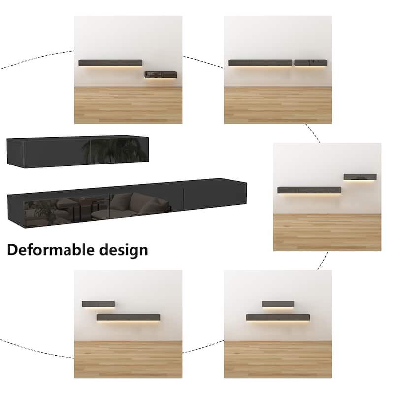 LED Floating TV Stand Entertainment Cabinet for Home and Office 2 PCS