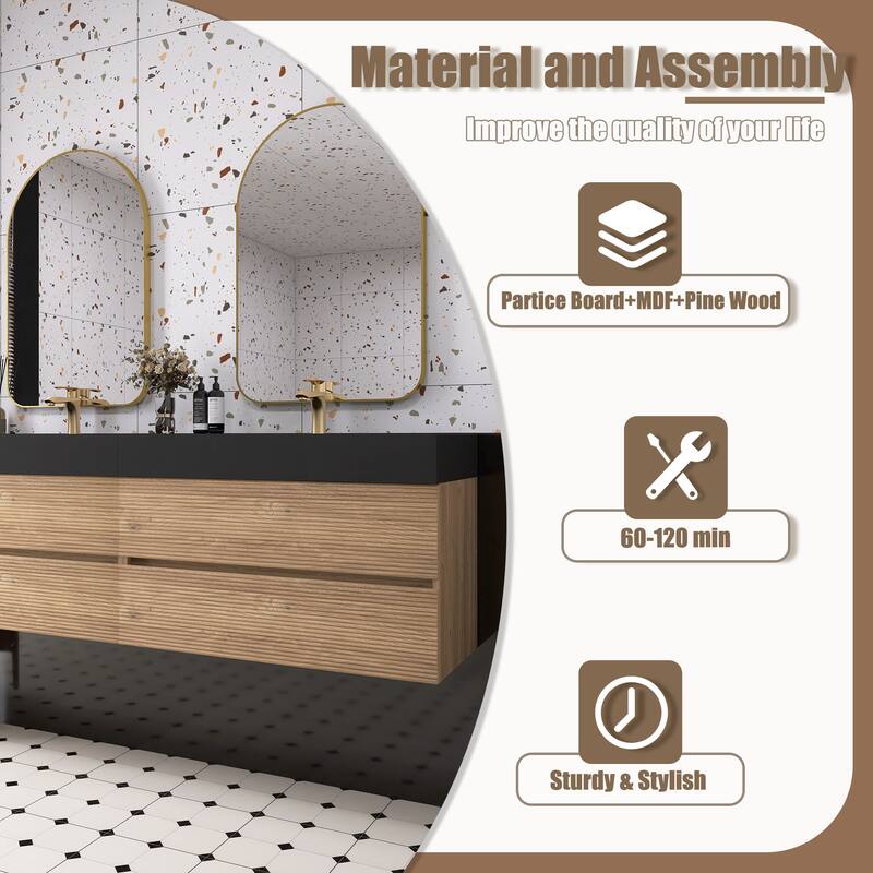 Wall Mounted Bathroom Vanity with Solid Surface Sink and Soft Drawers