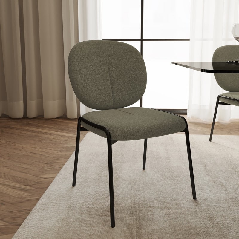 Celestial Series Boucle Armless Dining Chair with Plush Upholstered Seat and Black Iron Frame, Modern Dining Room Or Kitchen