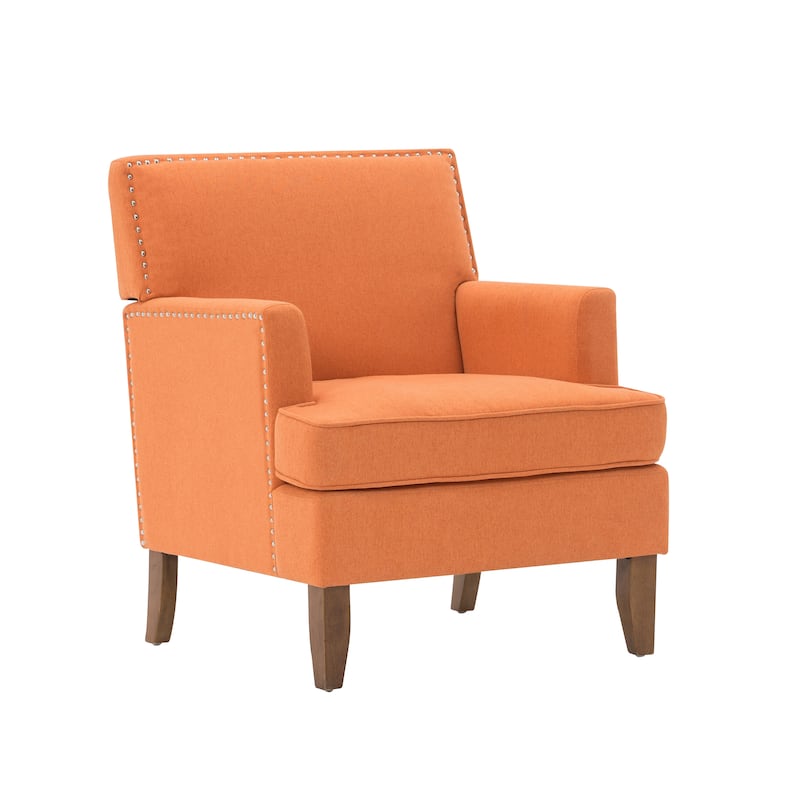 Porthos Home Gavi Fabric Upholstered Accent Chair with Rubberwood Legs - Orange
