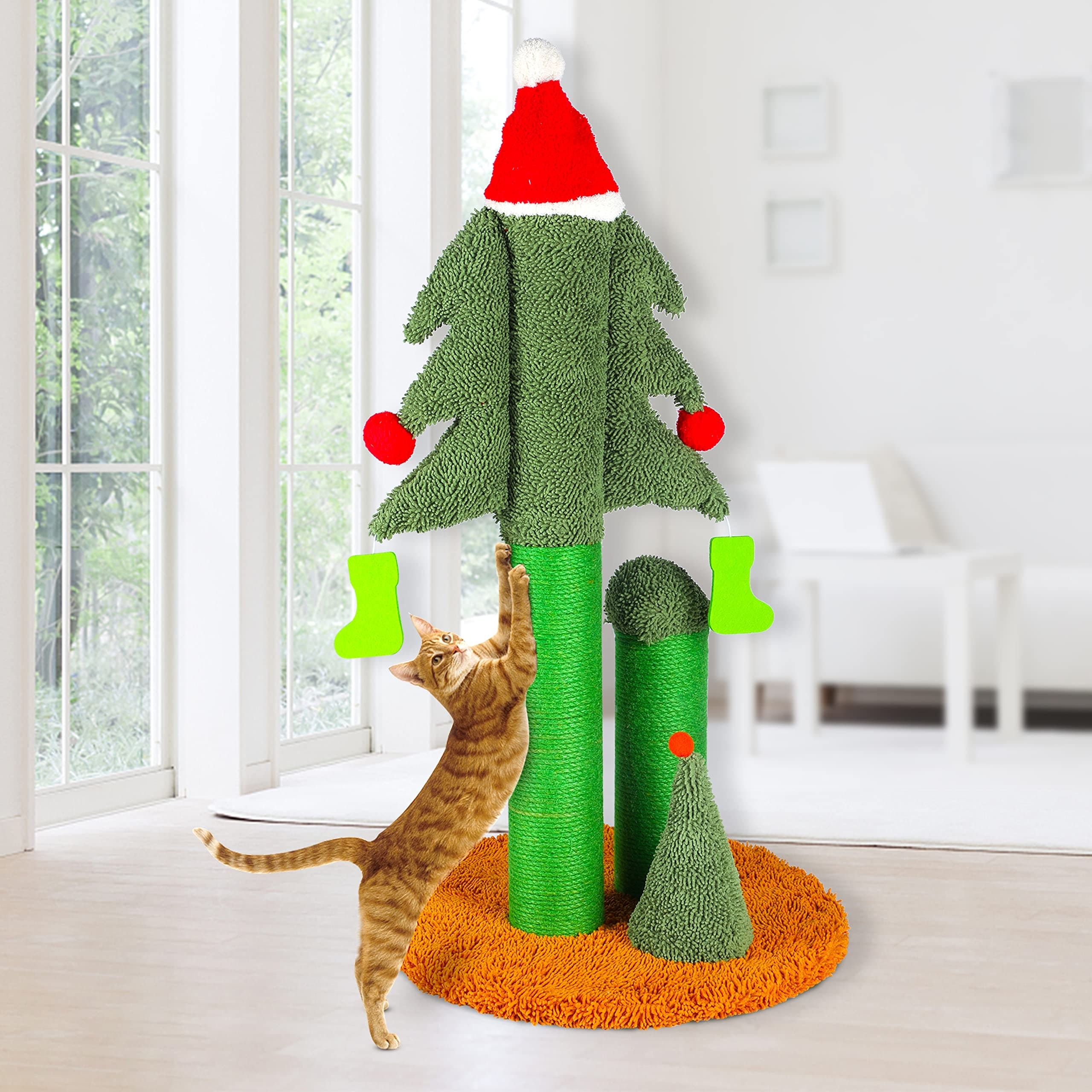 32in Cat Scratching Post Christmas Tree with Heights, Sisal Rope