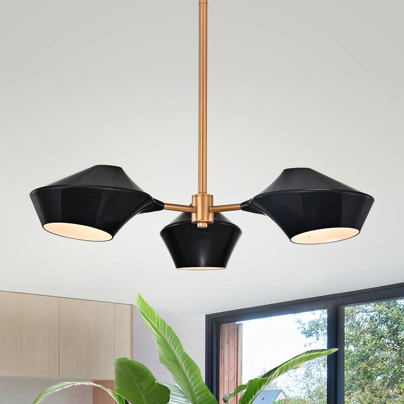 Prentiss Matte Black+Gold Abstract Shade 3-Light Chandelier