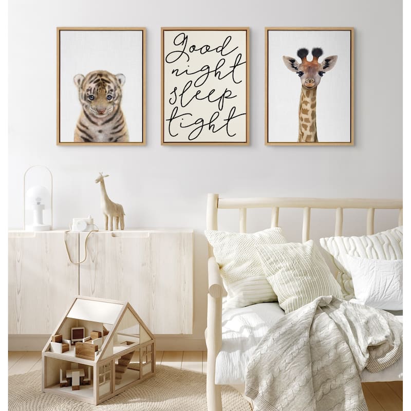 Kate and Laurel Sylvie Baby Giraffe Color Framed Canvas by Simon Te