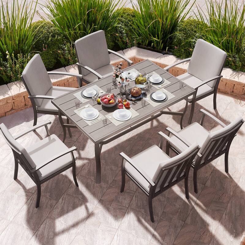EGEIROS LIFE AluLux 7-Piece Aluminum Patio Dining Set with Washable Cushions - Grey