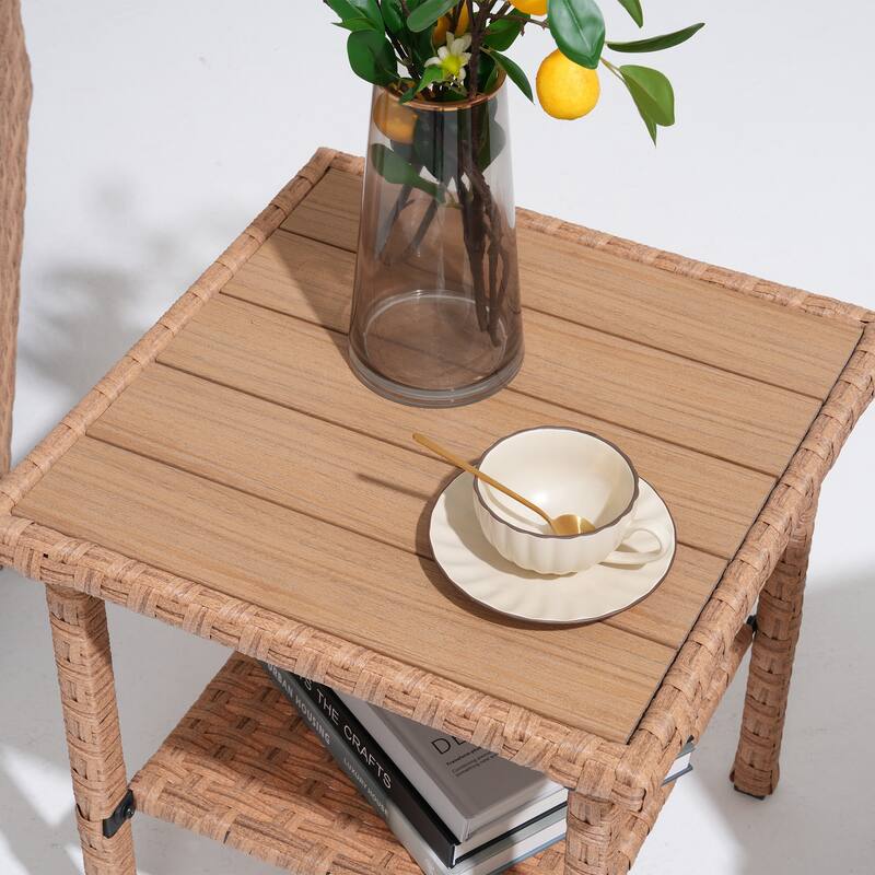 3-piece Cushioned Patio Wicker Swivel Chairs Set with Side Table Outdoor Armchair Sofa Set