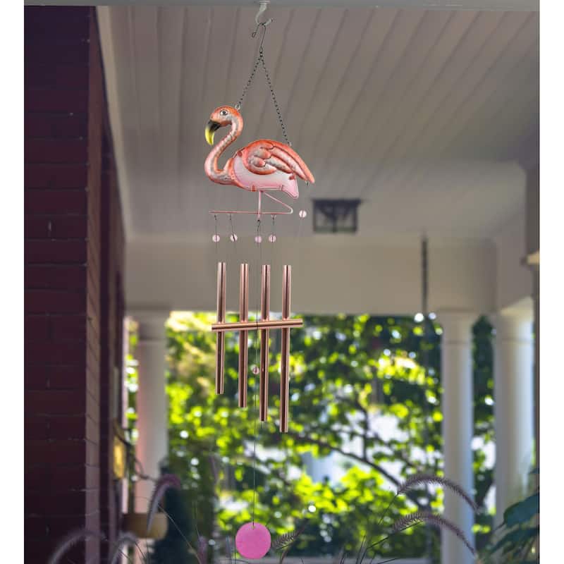 CoTa Global Rose Gold Flamingo Hanging Sea Glass Wind Chime 34.65 Inch