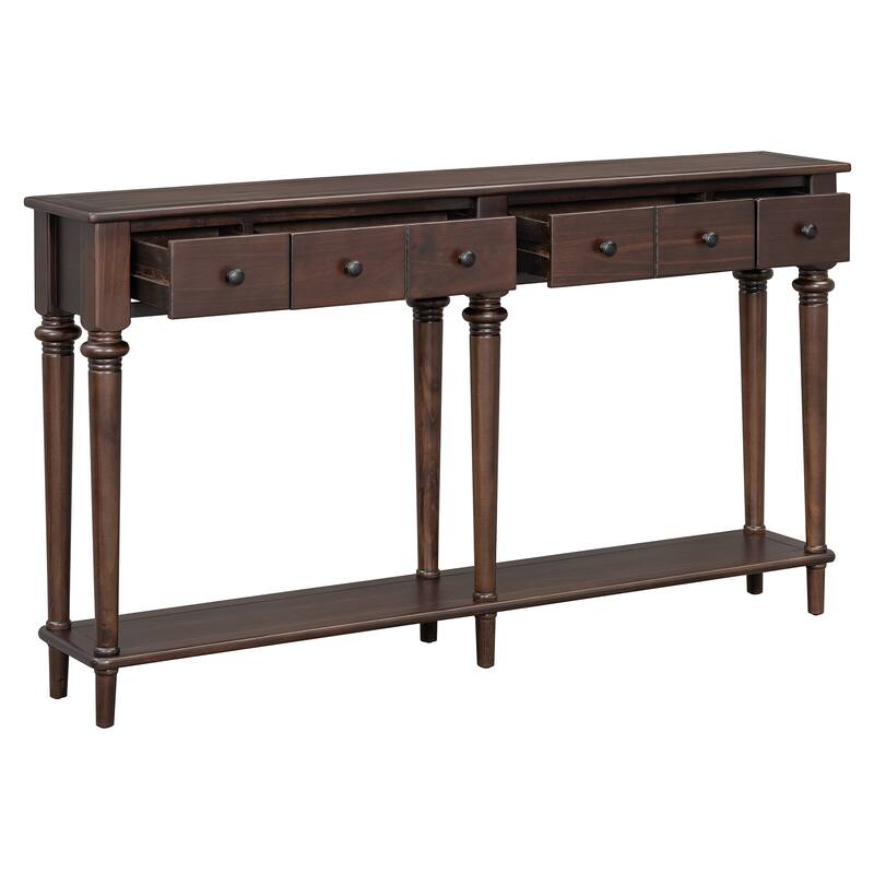 Retro Console Table with 4 Drawers and Open Shelf, perfect for Entryways, Living Rooms, and Hallways