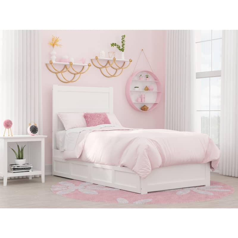 Twin Bed with Drawers - White Platform Bed Frame, Storage Bed, Modern Design