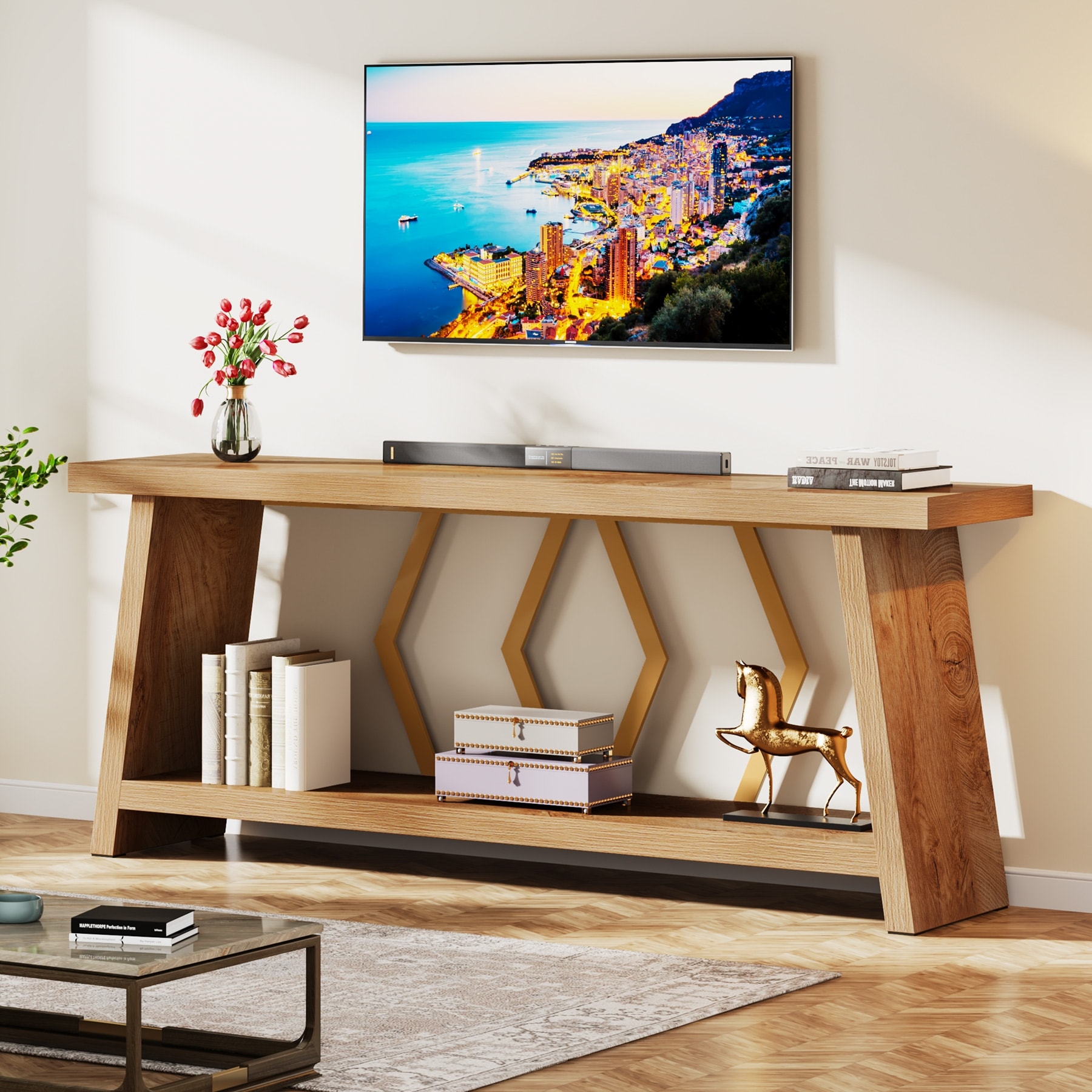 70.86-Inch Long Console Table, Narrow Sofa Table for Living Room, Foyer Entryway Couch Table for Hallway, Entrance