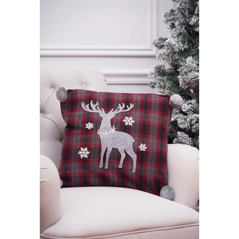 Frosty Deer Plaid 18" x 18" Embellished Throw Pillow