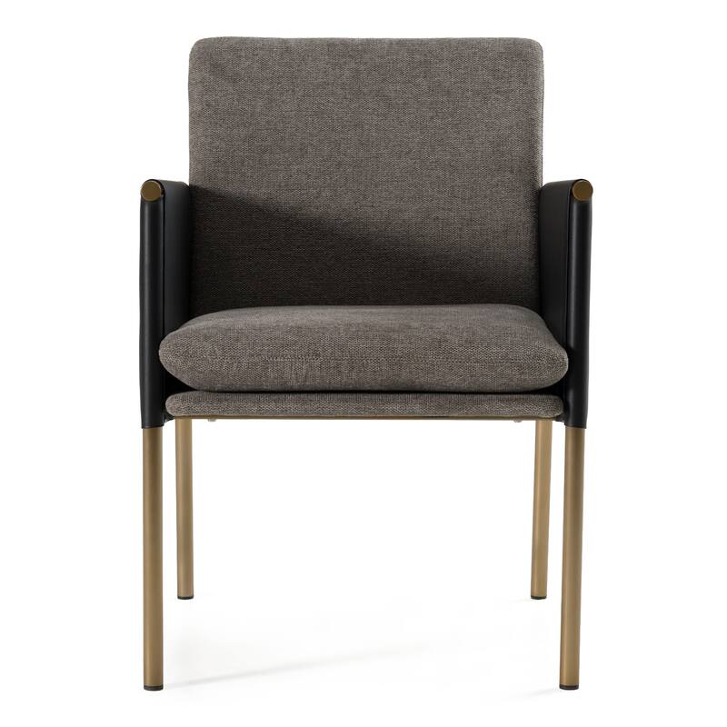 Modrest Engel Modern Dark Grey Vegan Leather + Grey Fabric + Antique Brass Dining Chair