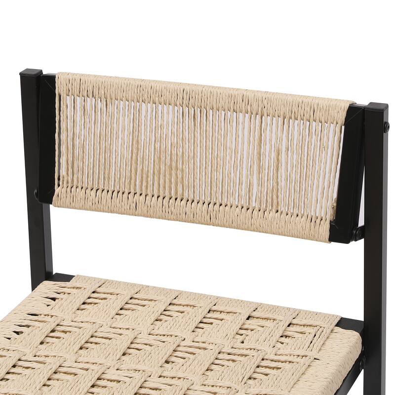 2-Piece Hand Weave Bar Stools Set, Counter Height Paper Rope Weave Dining Chairs with Footrest for Kichen Island, Bar & Counter