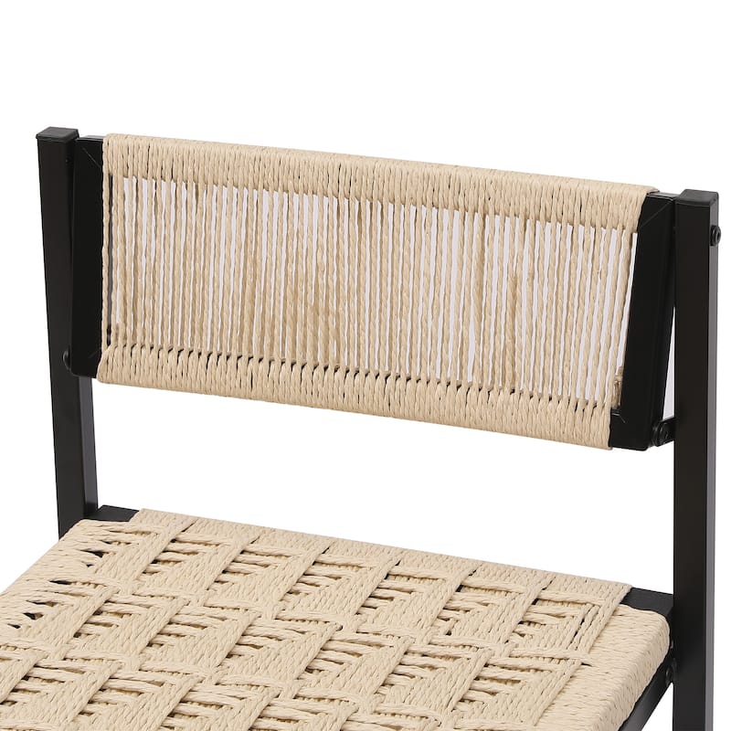 GDFStudio - Riviera Modern Handwoven Paper Rope Counter Height Bar Stool with Metal Frame & Backrest, Set of 2 - 34.84"H