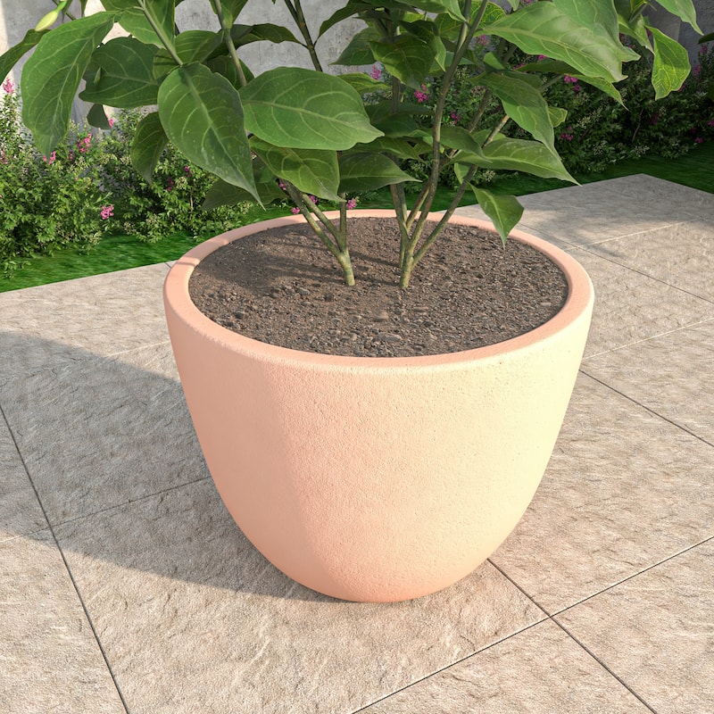 Dahlia Tapered Round Planter Pot in Fiberstone MGO Clay with Drainage for Indoor Outdoor Patio Balcony, Garden, or Living Room - Large - Terracotta