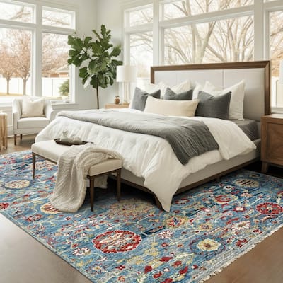 LoomBloom Blue Hand Knotted Traditional Oushak Oriental Area Rug - 8' x 9' 10''