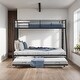 preview thumbnail 1 of 20, Twin over Full Bunk Bed with Twin Size Trundle, 2-Side Ladders and Sturdy Steel Frame Black