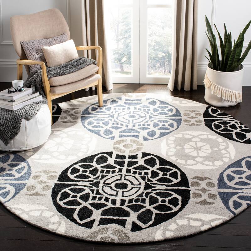 SAFAVIEH Handmade Wyndham Dinie Modern Wool Rug - 7' Round - Grey/Black