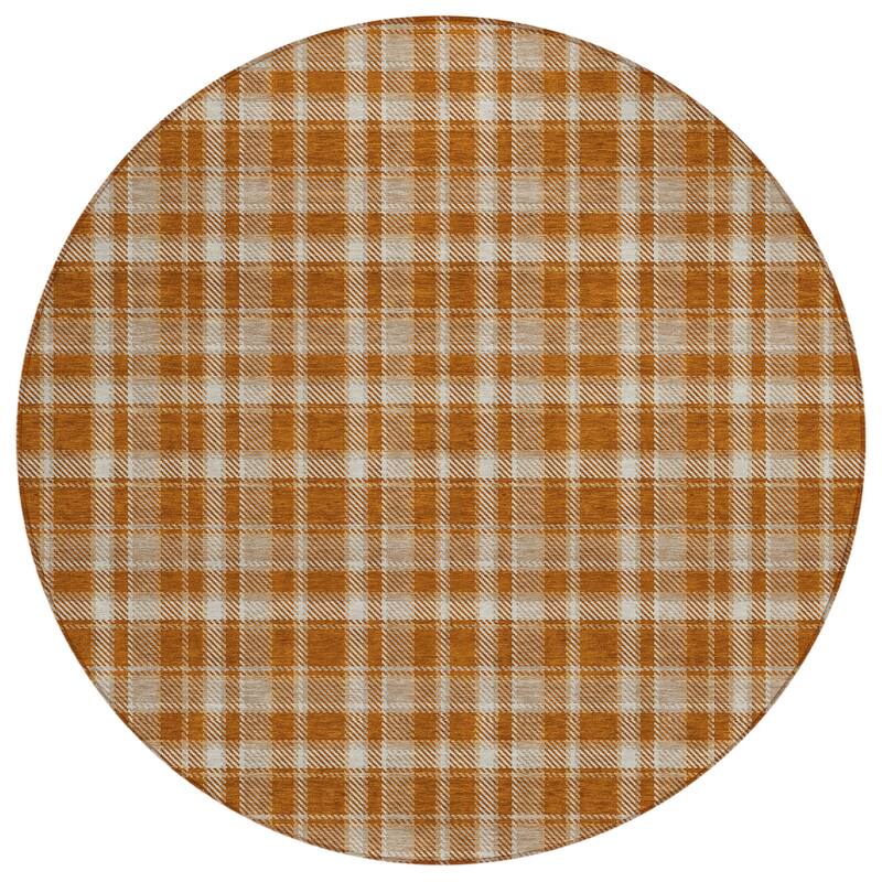 Machine Washable Indoor/ Outdoor Traditional Plaid Chantille Rug