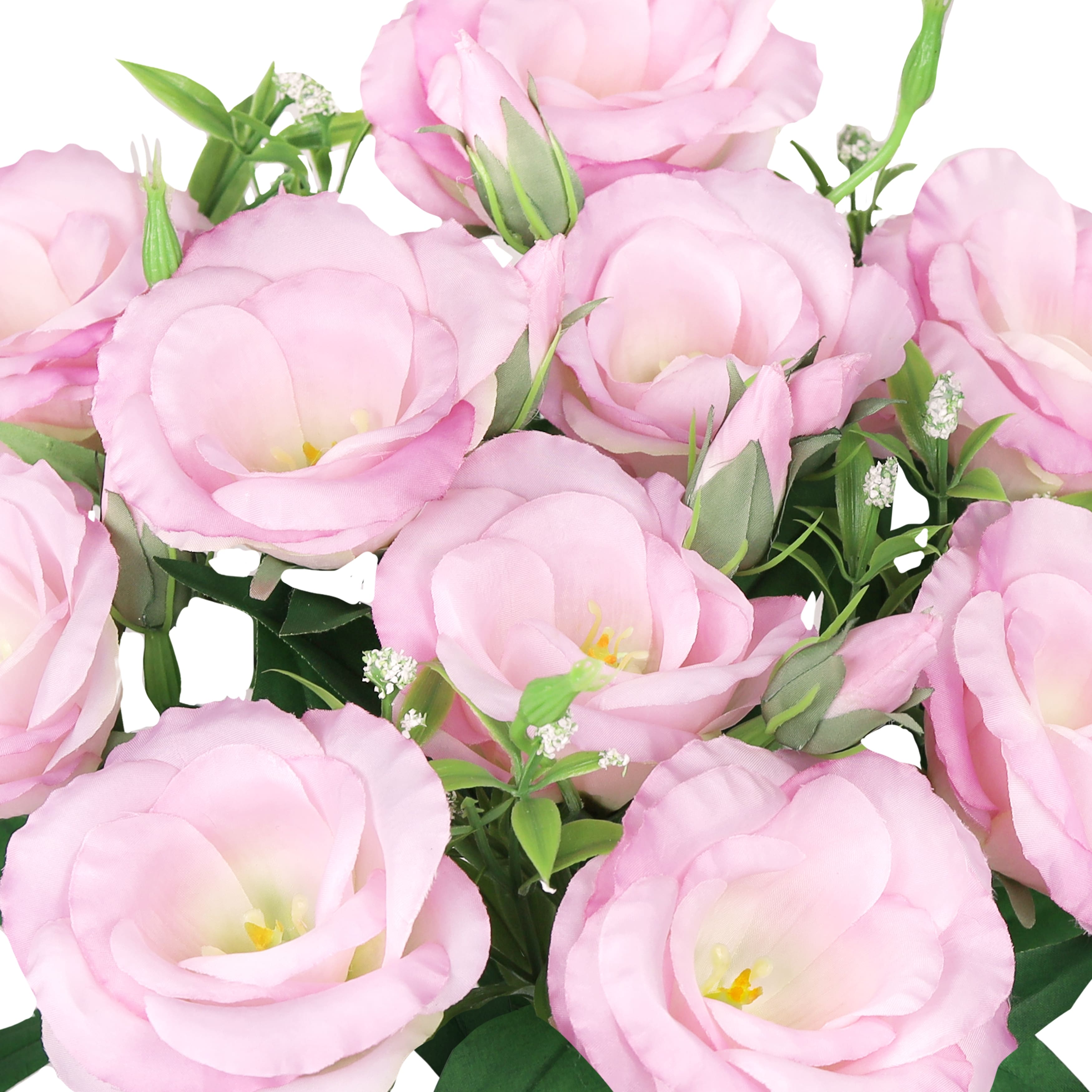 Set of 2 Pink Artificial Lisianthus Prairie Flower Stem Bush Bouquet