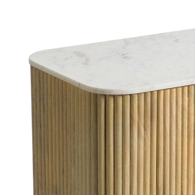 Cid Jolie Accent Cabinet, 47 Inch Marble Top, Reeded Mango Wood, 2 Doors