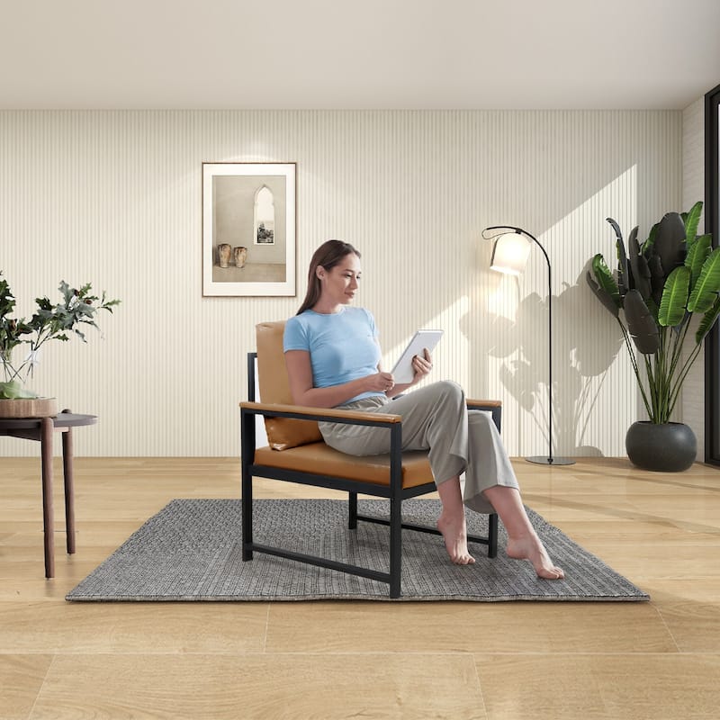 PU Leather Armchair with Metal Frame & Comfortable Cushion