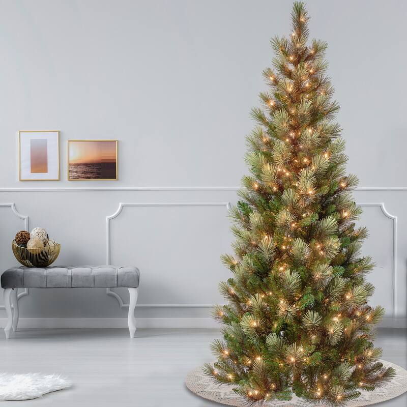 National Tree Company 7.5 ft. Charleston Pine Slim Tree with Clear Lights - 7.5 Foot