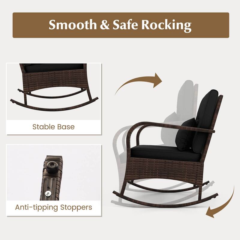 Costway 3 PCS Rocking Bistro Set with Removable Cushions & Tempered - See Details