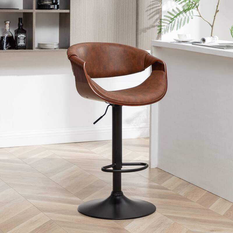 Porthos Home Fenn Faux Leather Swivel Adjustable Height Bar Stool - Brown
