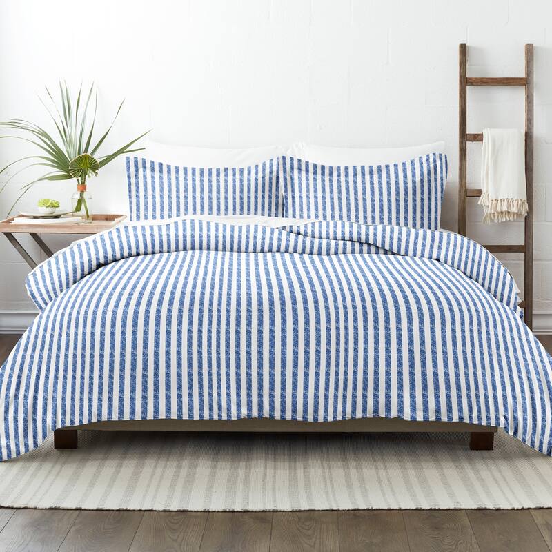 Becky Cameron Oversized 3-piece Printed Duvet Cover Set - Rugged Stripes - Navy - King - Cal King
