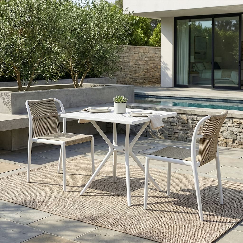 Belden Basma Beige White Outdoor Dining 2 Seats Set