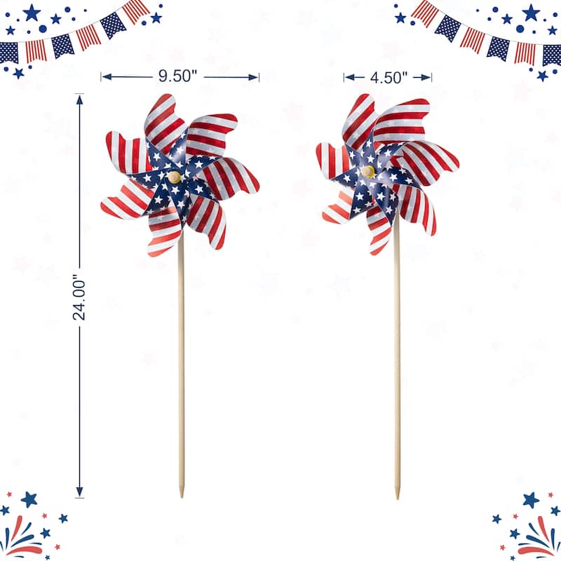 Glitzhome 24"H Set of 6 Plastic Stars&Stripes Patriotic Americana Windmills