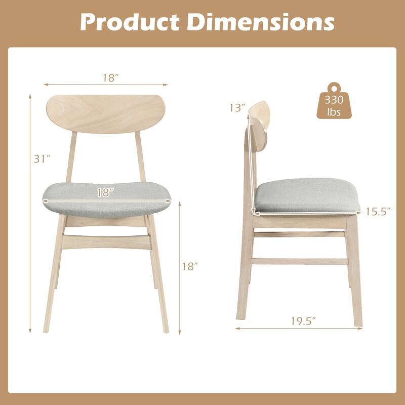 Gymax 2PCS Dining Chair Fabric Upholstered Kitchen Armless Chairs