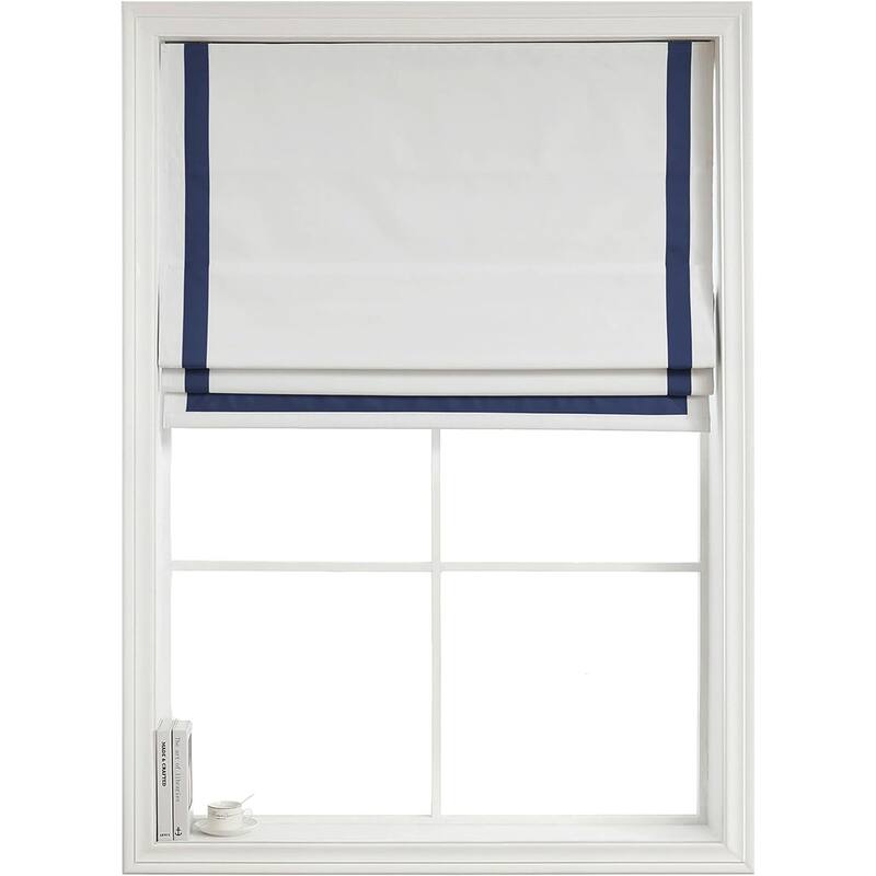 Poyester Greenwich 100% Blackout Roman Shade with Ribbon Border - 39"Wx64"H - Navy