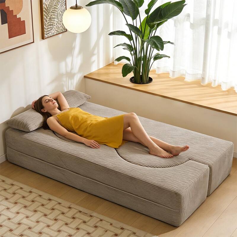 75 Inch Memory Foam 2-in-1 Foldable Sleeper Sofa Bed w/ 2 Pillows for Living Room