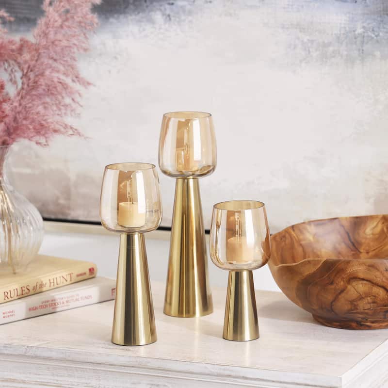 Stainless Steel Metal Candle Holder with Gold Cup Candle Holders - Set of 3 Silver or Gold - Roche River Decor