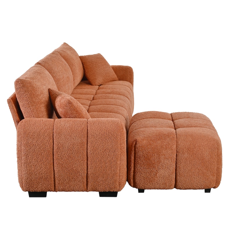 L Shaped Modular Sectional Sofa, Comfy Boucle Deep Seat Cloud Sofa, Large 4 Seat Sofa with Movable Ottoman for Living Room