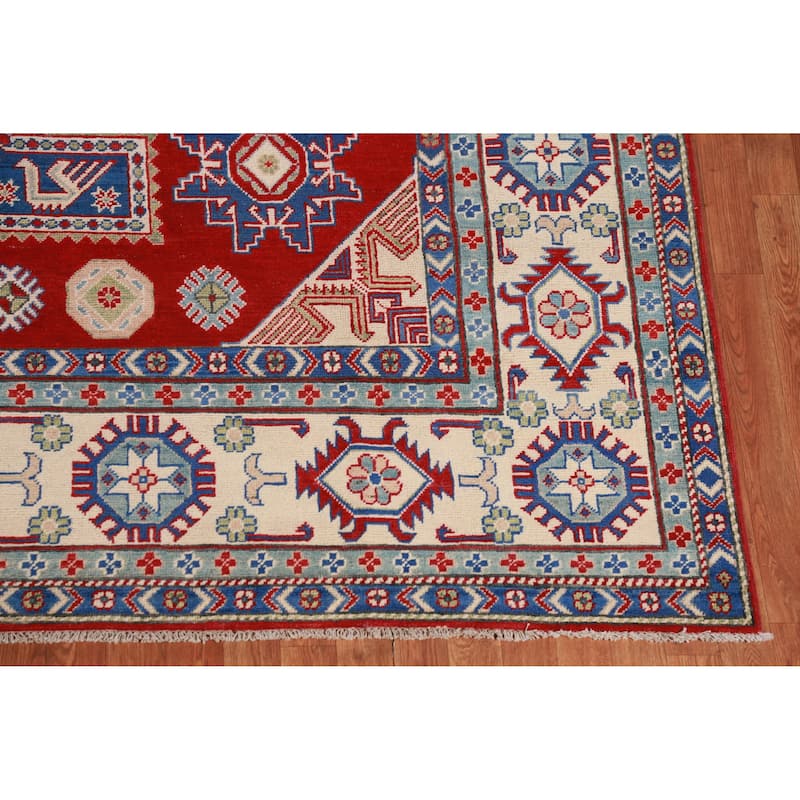 Hand Knotted Oriental 100% Wool Carpet Traditional Geometric Red Kazak Area Rug - 11' 5'' X 8' 4''