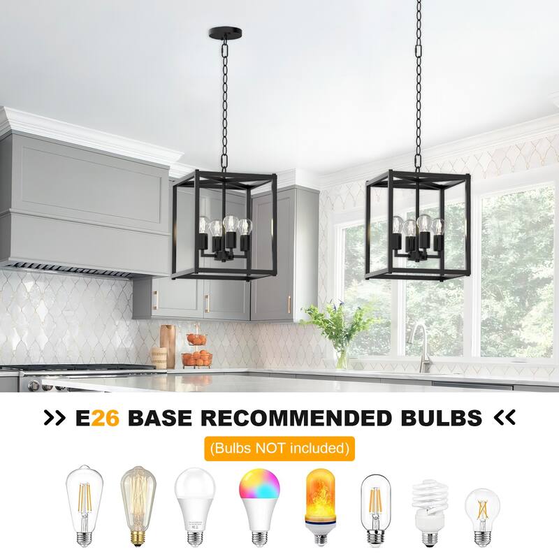 4 Light Square Pendant Light Lantern Chandelier - Gold