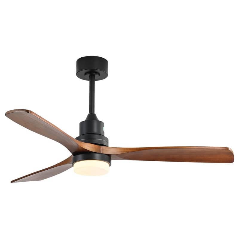 42"/52"/60" Farmhouse Style Wood Walnut Ceiling Fan With Lights and Remote Control, Dimmable LED Optional - 52"-With lights - Matte Black and Brown Blades 3