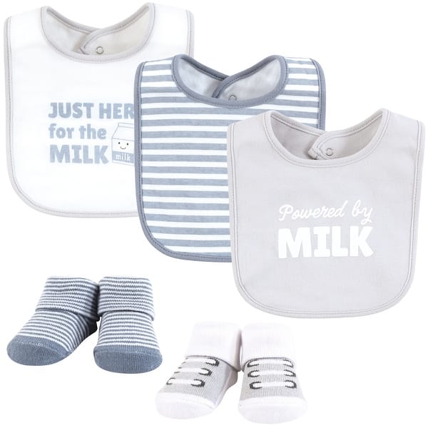 slide 1 of 1, Hudson Baby Cotton Bib and Sock Set, Powered By Milk, One Size - Powered By Milk - One Size One Size - Powered By Milk