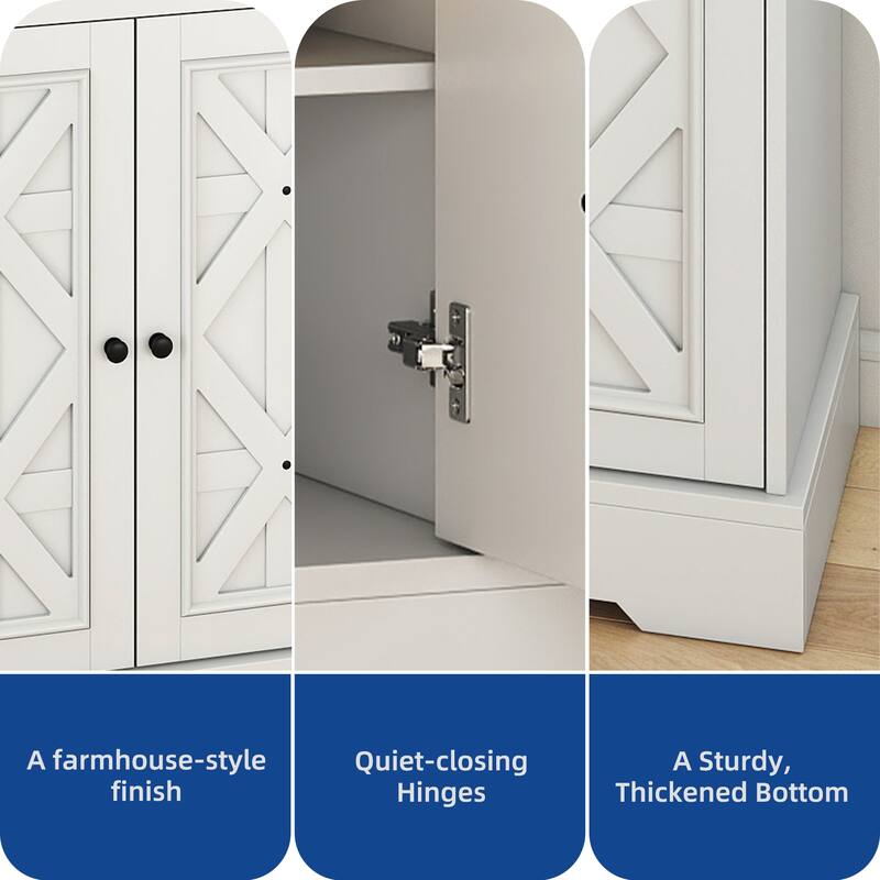 Moasis 59" Farmhouse Buffet Cabinet with 4 Doors, Adjustable Shelves for Kitchen & Living Room, White
